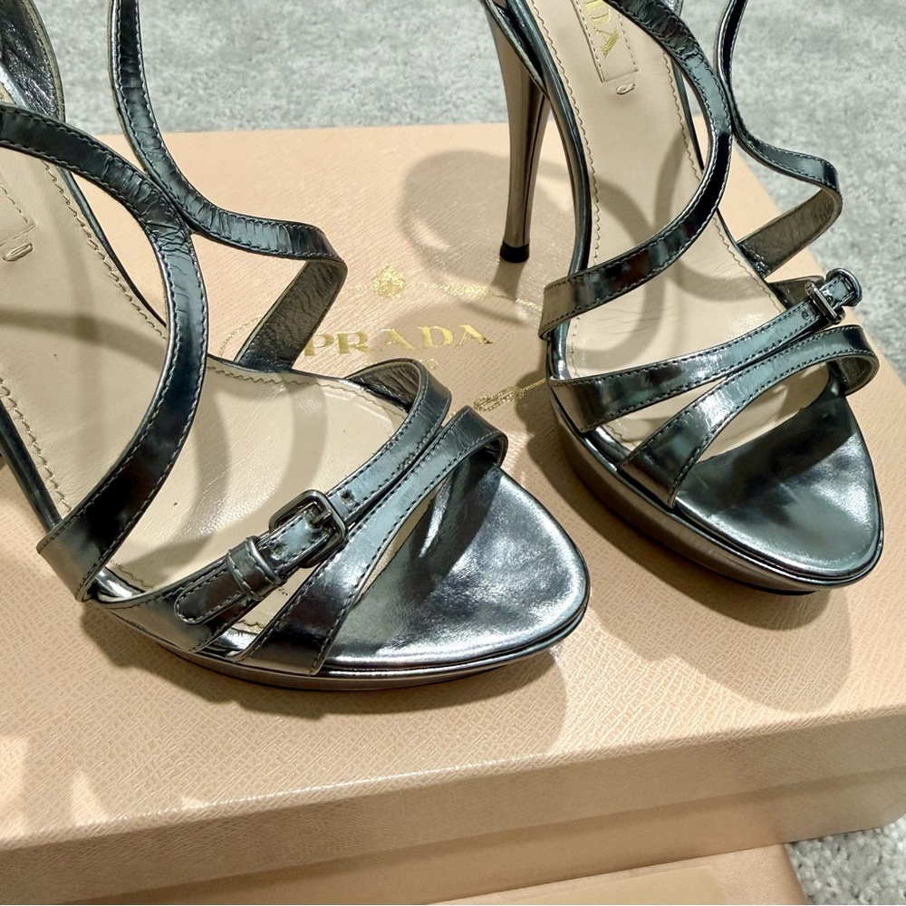 Prada Metallic Silver Platform Strappy Heels - Picture 9 of 9